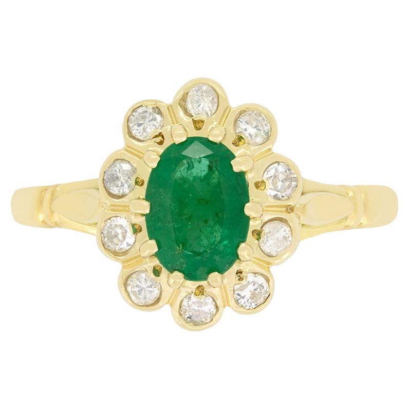 Anello vintage con smeraldo e diamanti a grappolo, 0,65ct, c.1989