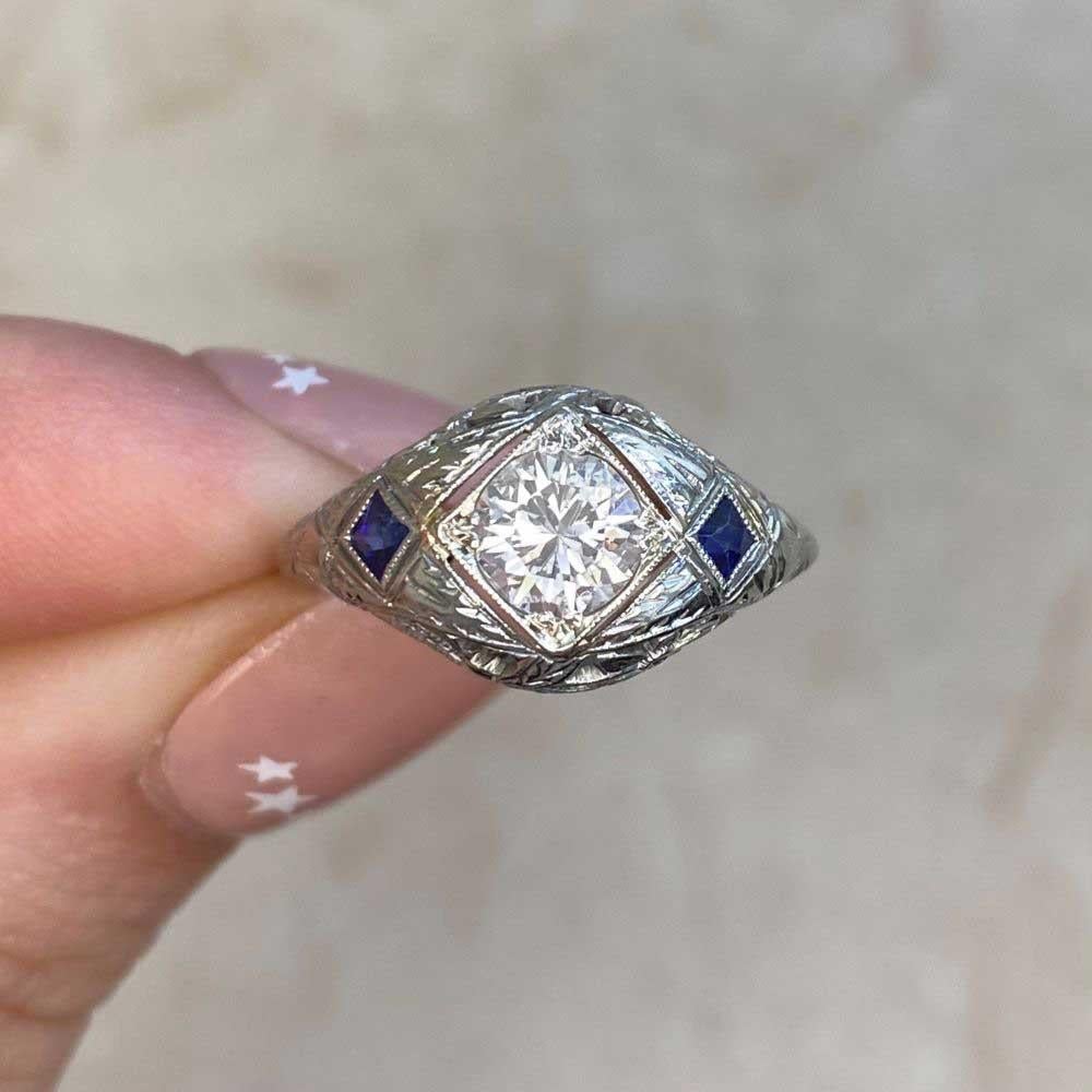 Vintage 0.65ct Round Brilliant Cut Diamond Engagement Ring, 18k White Gold For Sale 4