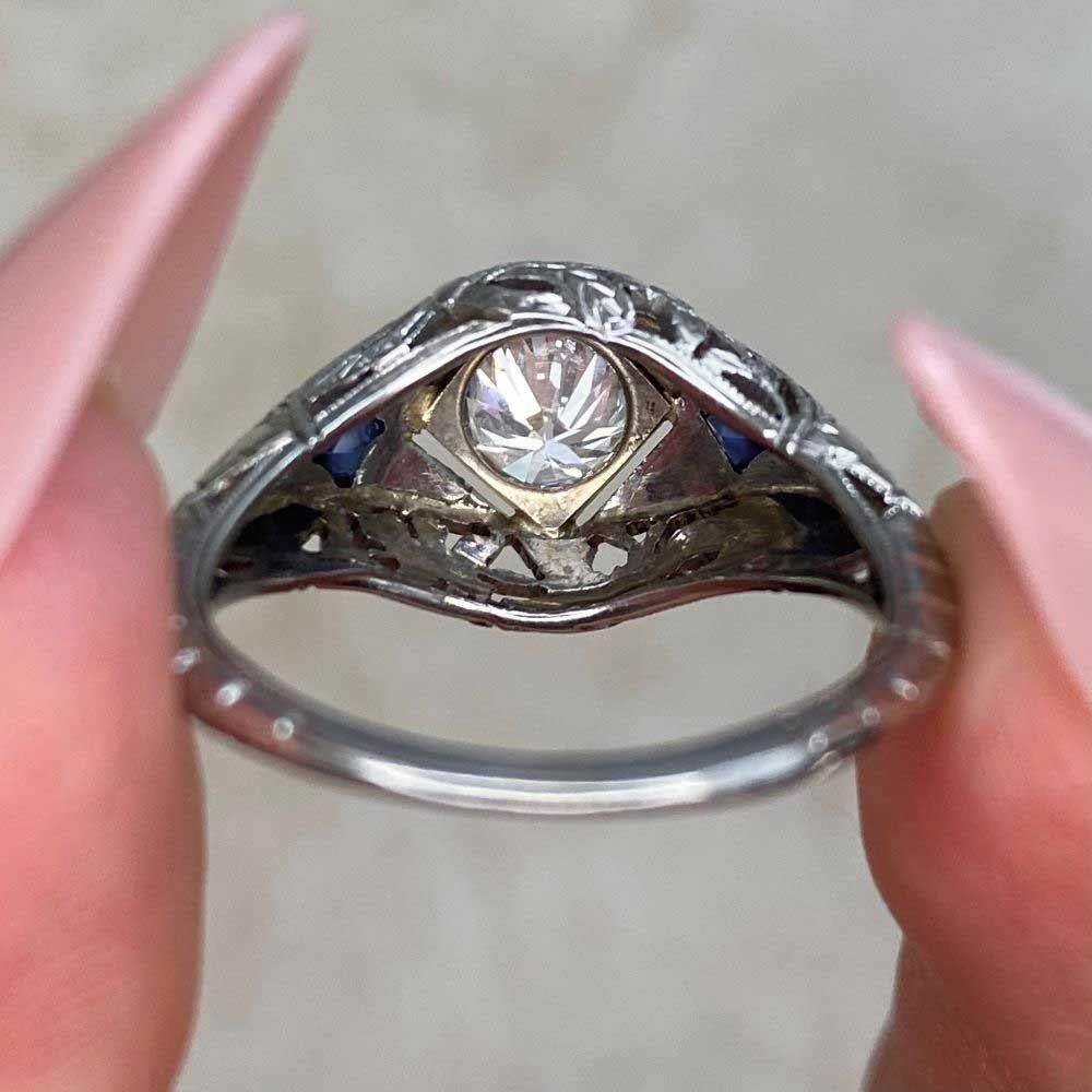 Vintage 0.65ct Round Brilliant Cut Diamond Engagement Ring, 18k White Gold For Sale 5