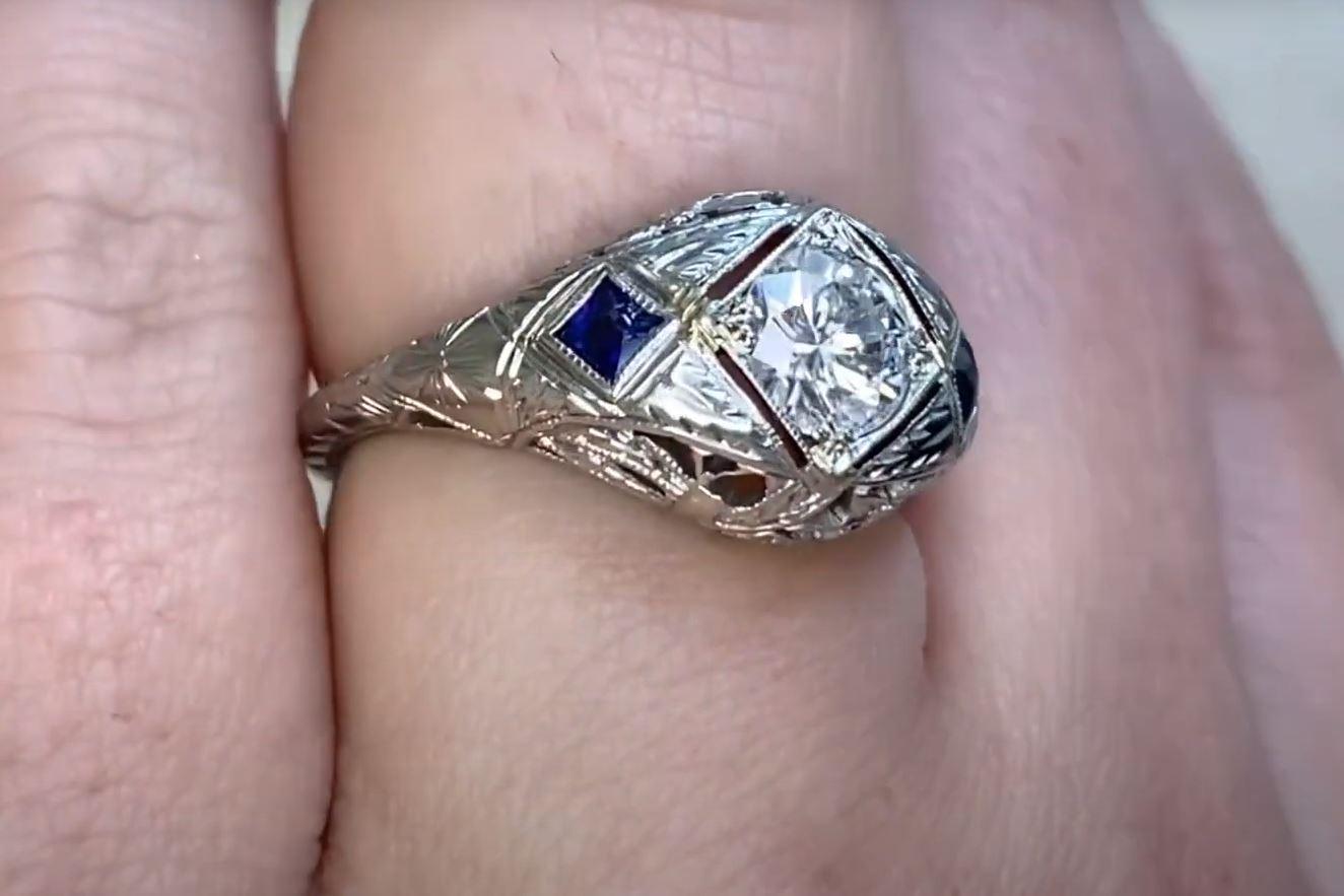 Women's Vintage 0.65ct Round Brilliant Cut Diamond Engagement Ring, 18k White Gold For Sale