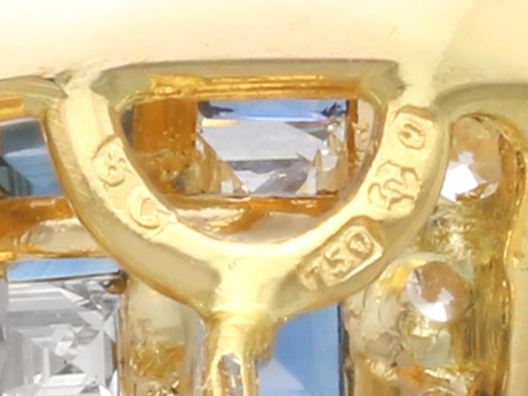 Vintage 0.65Ct Sapphire and 0.77Ct Diamond, 18k Yellow Gold Earrings For Sale 4