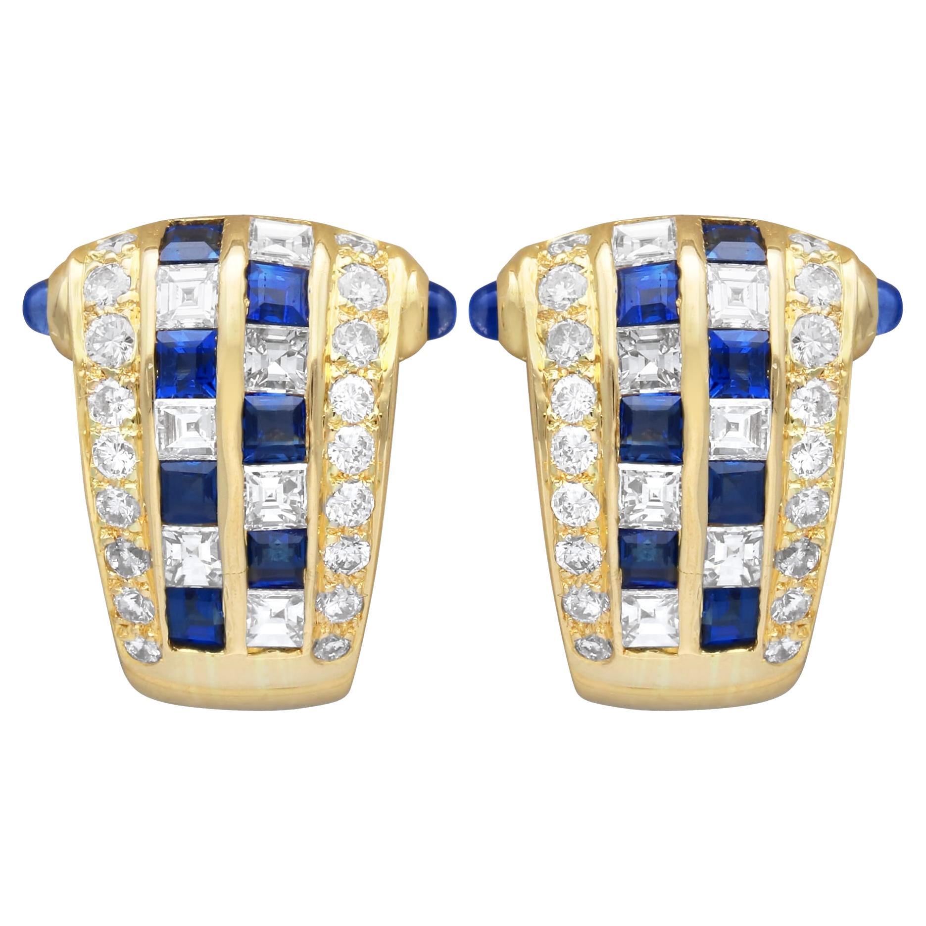 Boucles d'oreilles vintage en or jaune 18 carats, saphir 0,65 carat et diamant 0,77 carat, 1988