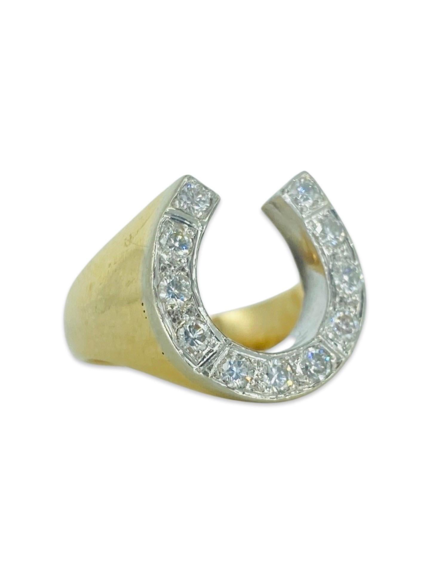 Round Cut Vintage 0.66 Carat Diamonds Lucky Horseshoe Ring 14k Gold For Sale