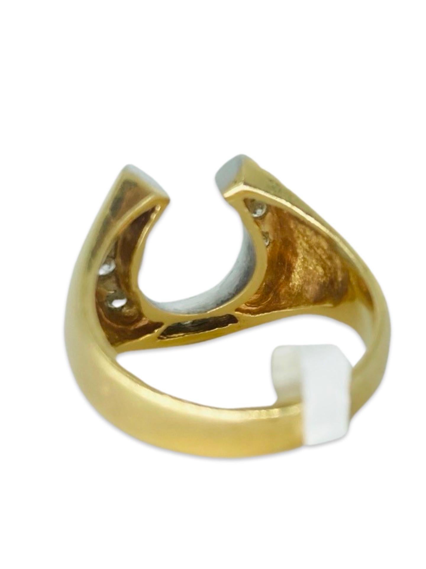 Vintage 0.66 Carat Diamonds Lucky Horseshoe Ring 14k Gold For Sale 1