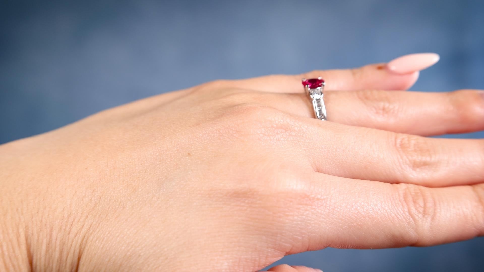 Mixed Cut Vintage 0.66 Carat Ruby Diamond Platinum Ring For Sale