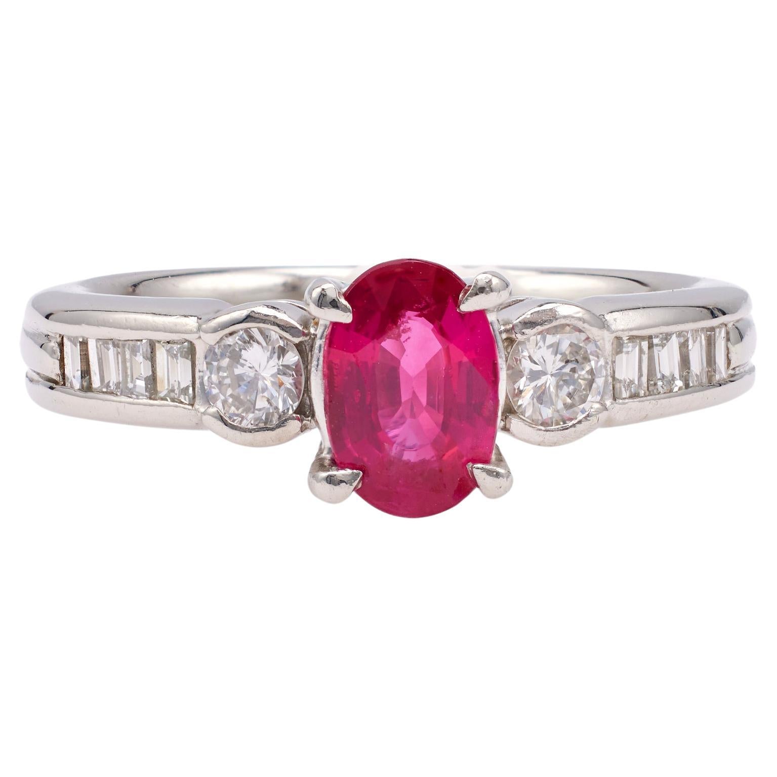 Vintage 0.66 Carat Ruby Diamond Platinum Ring For Sale