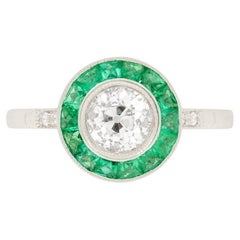 Vintage 0.68ct Diamond and Emerald Target Ring, c.1950s