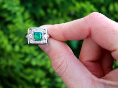 Vintage 0.69ct Emerald & 0.52ct Diamond Platinum Cocktail Ring, 1950