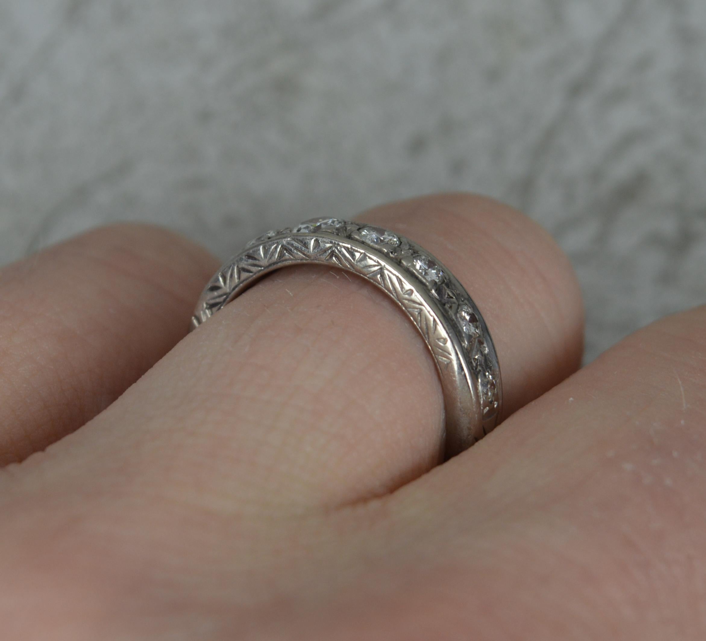 Round Cut Vintage 0.6ct Diamond and 18ct White Gold Half Eternity Stack Ring