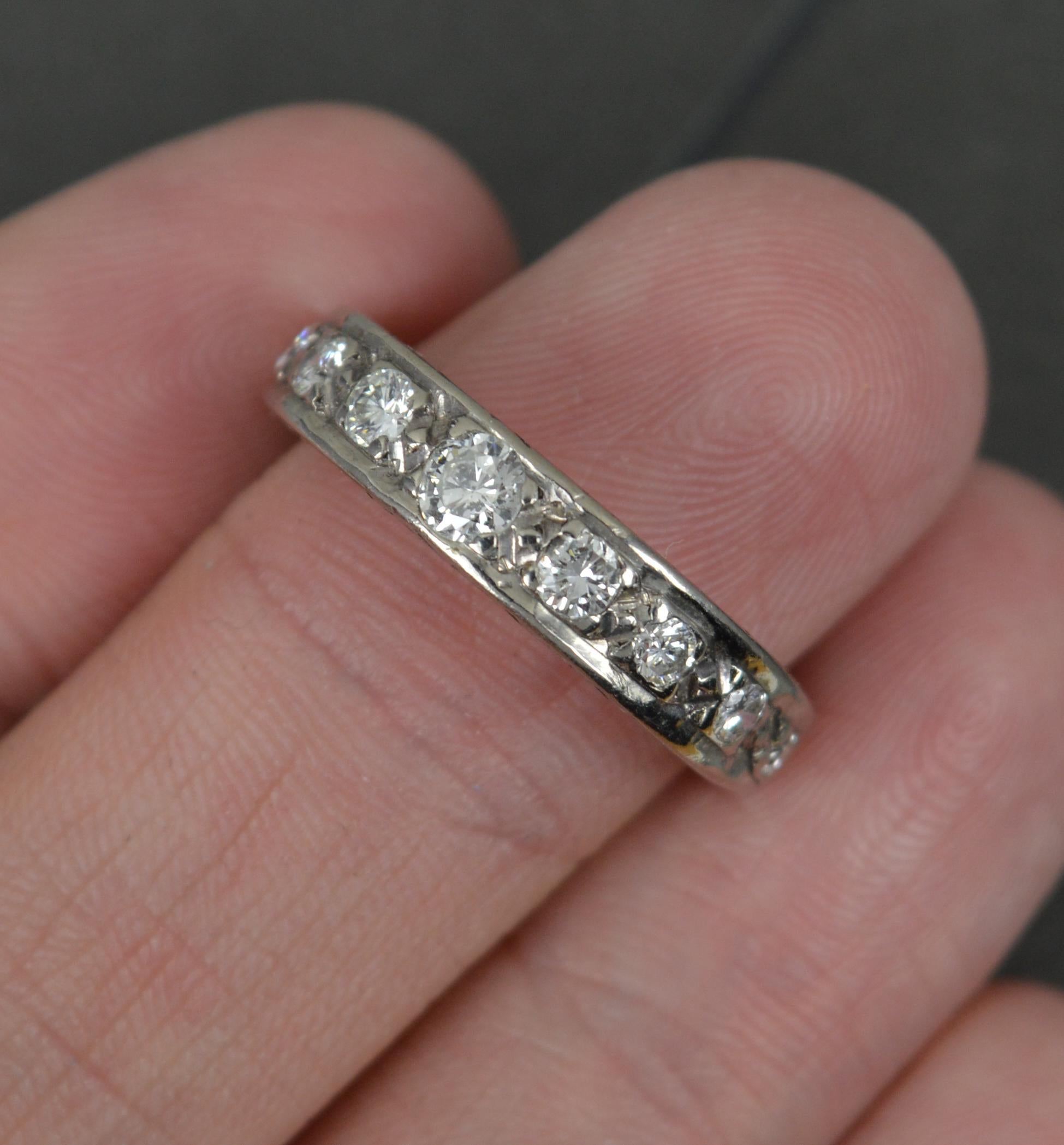 Women's Vintage 0.6ct Diamond and 18ct White Gold Half Eternity Stack Ring