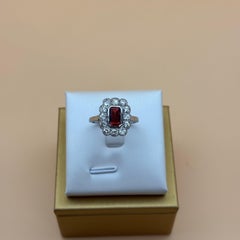 Vintage 0.70ct Emerald-Cut Ruby and 1.20ct Diamond Ring in 18k Gold
