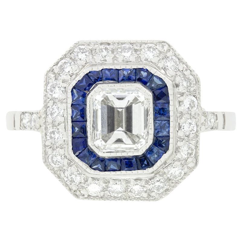 Vintage 0.70ct Diamond and Sapphire Target Ring, c.1960s For Sale