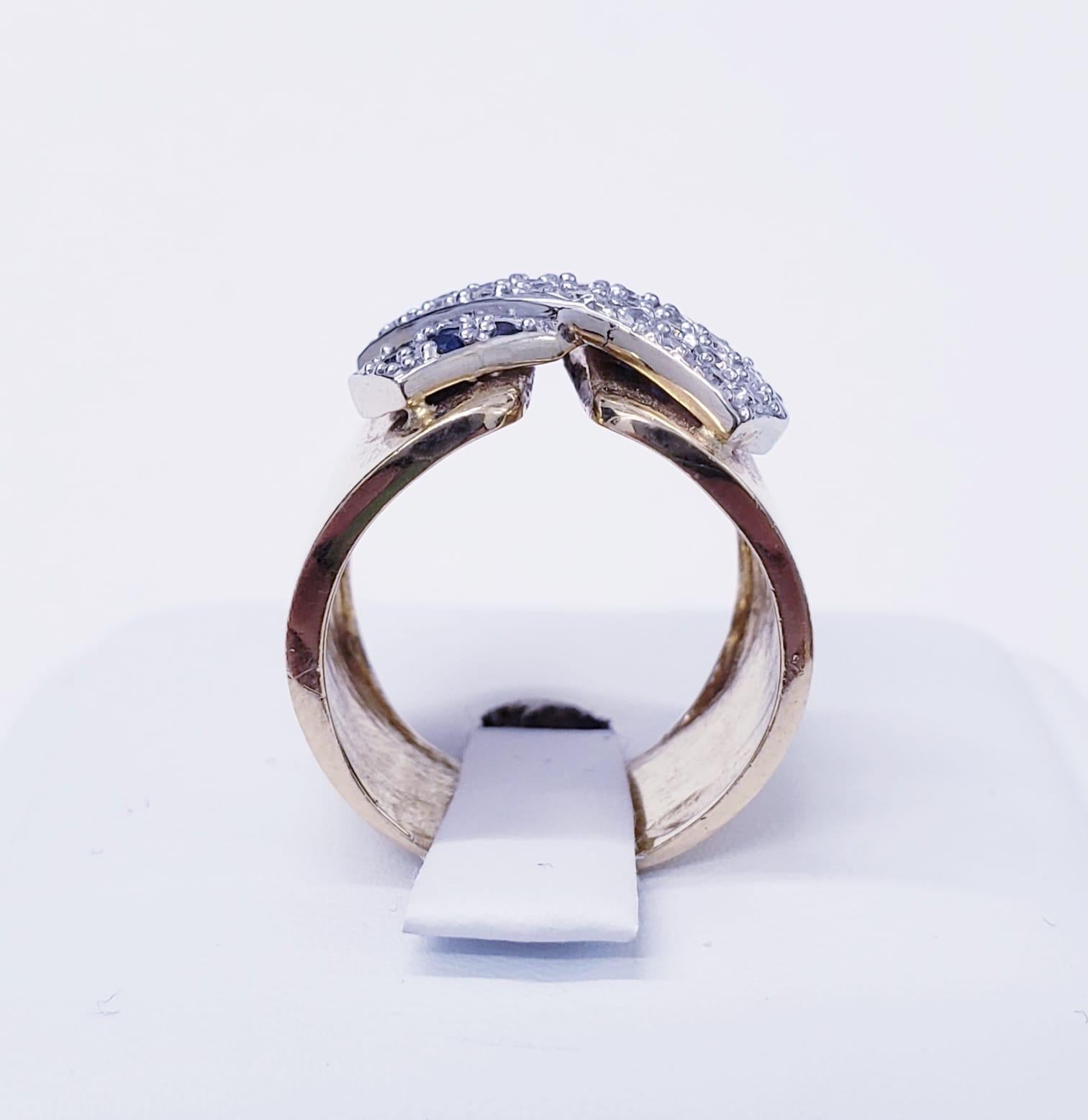 Ring mit Diamanten und blauen Saphiren, 18 Karat Gold im Zustand „Gut“ im Angebot in Miami, FL