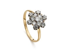 Vintage 0.70ct Old Cut Diamond 18K Yellow and White Gold Cluster Ring