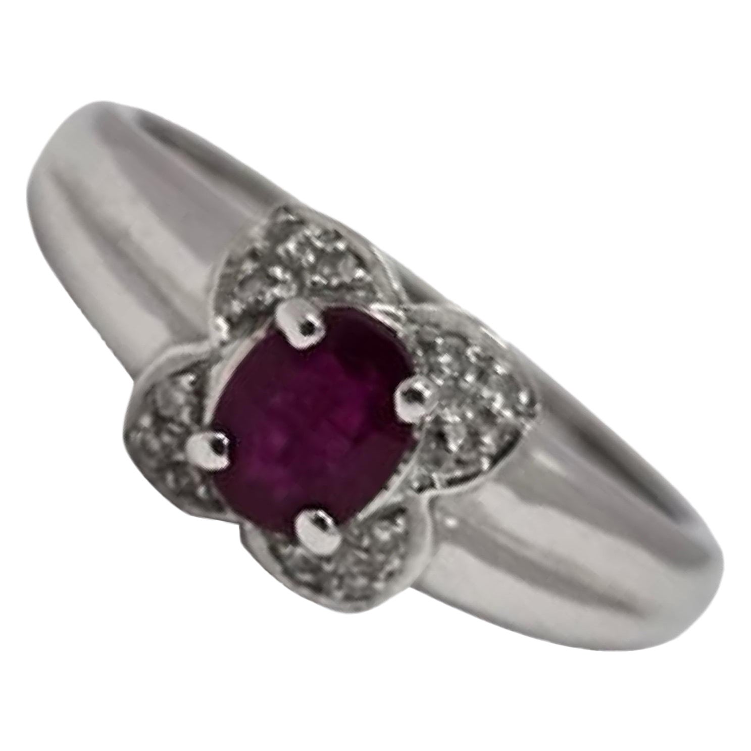 Vintage 0.70tcw Rubin 
Diamant Floral Ring 14k Weißgold