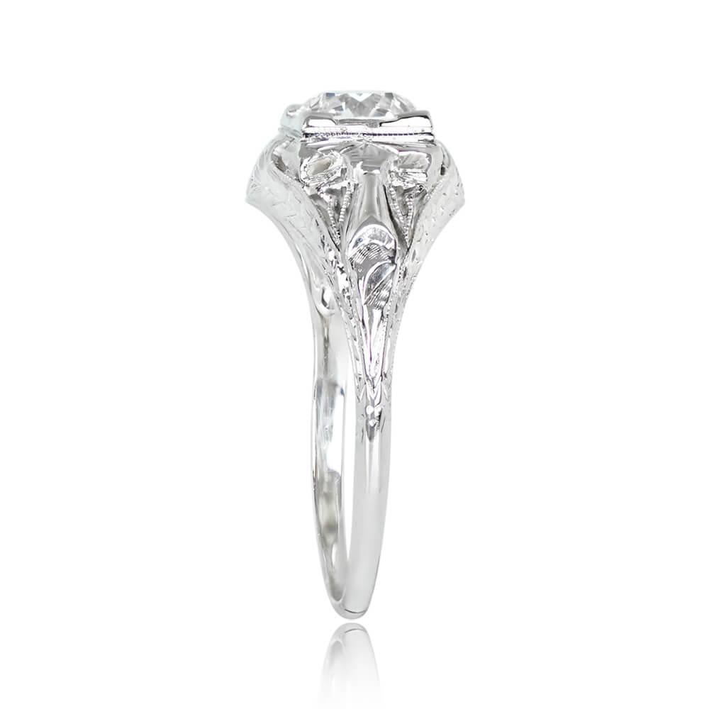 Retro Vintage 0.71ct Old European Cut Diamond Engagement Ring, 18k White Gold For Sale