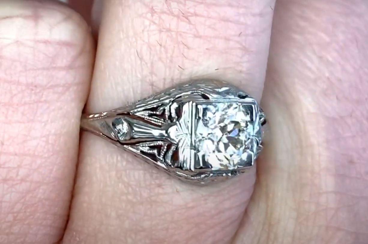 Women's Vintage 0.71ct Old European Cut Diamond Engagement Ring, 18k White Gold For Sale