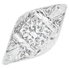 Retro 0.71ct Old European Cut Diamond Engagement Ring, 18k White Gold