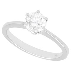 Bague de fiançailles solitaire vintage en or blanc 18 carats avec diamants de 0,72 carat