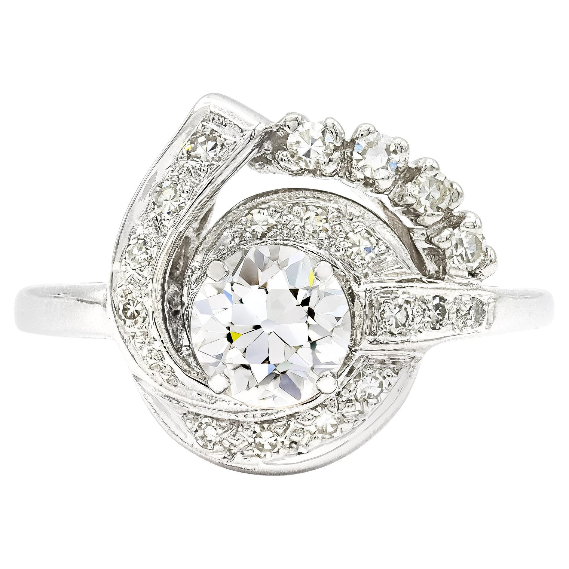 0,72 ct. vintage Bague de fiançailles en or blanc 14 carats avec diamant GIA I SI1