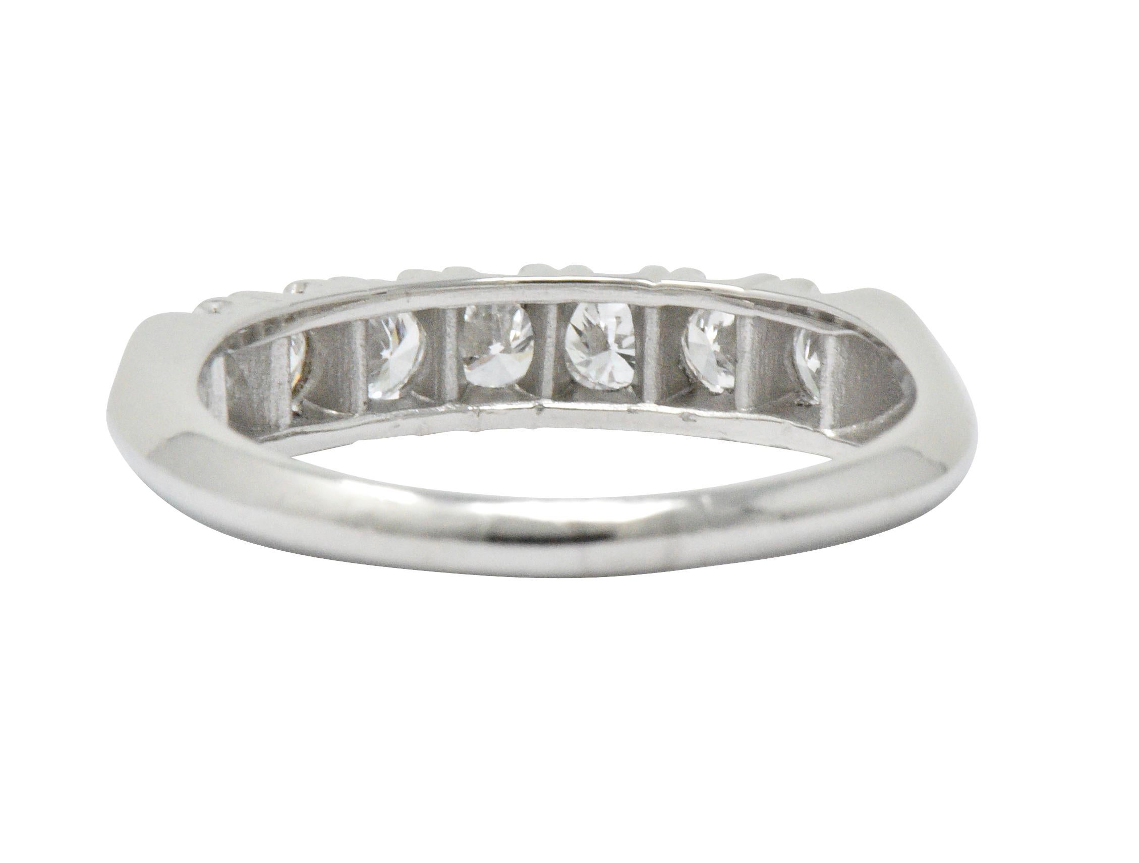 Round Cut Vintage 0.75 Carat Seven Diamond Platinum Stackable Ring
