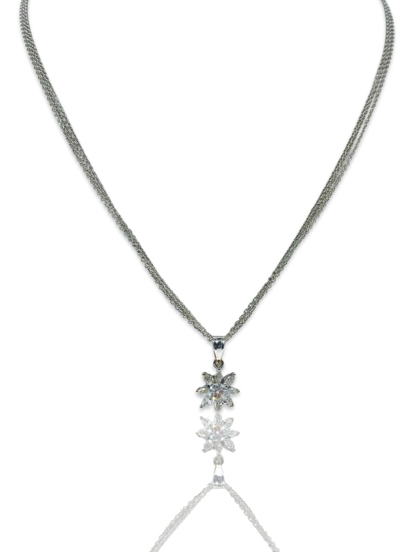 Vintage 0.75 Carat Diamonds Marquise Leaf Floral Pendant Necklace 18k White Gold For Sale 5