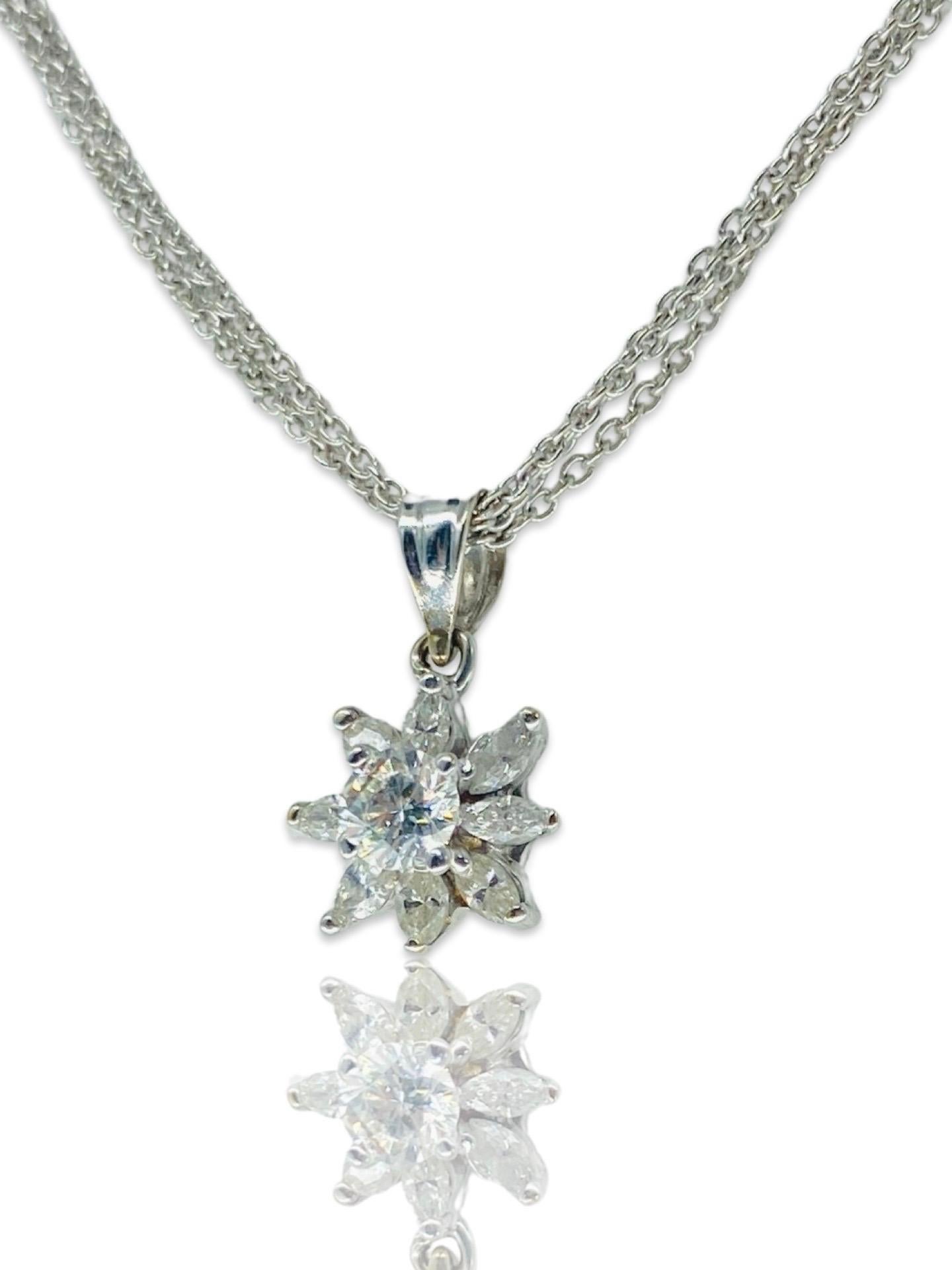 Marquise Cut Vintage 0.75 Carat Diamonds Marquise Leaf Floral Pendant Necklace 18k White Gold For Sale