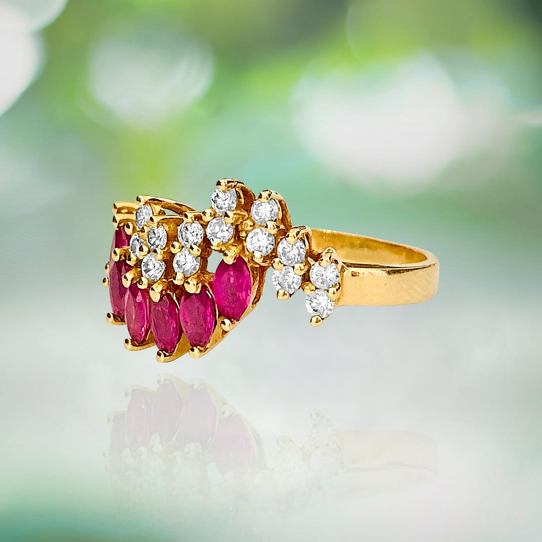 Art Nouveau Vintage 0.75 Carat Ruby and Diamond Cocktail Ring For Sale