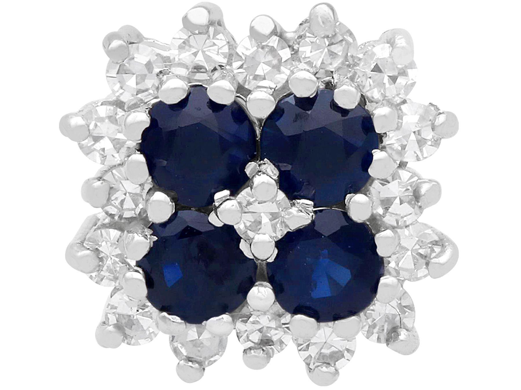 Round Cut Vintage Sapphire and Diamond White Gold Stud Earring For Sale