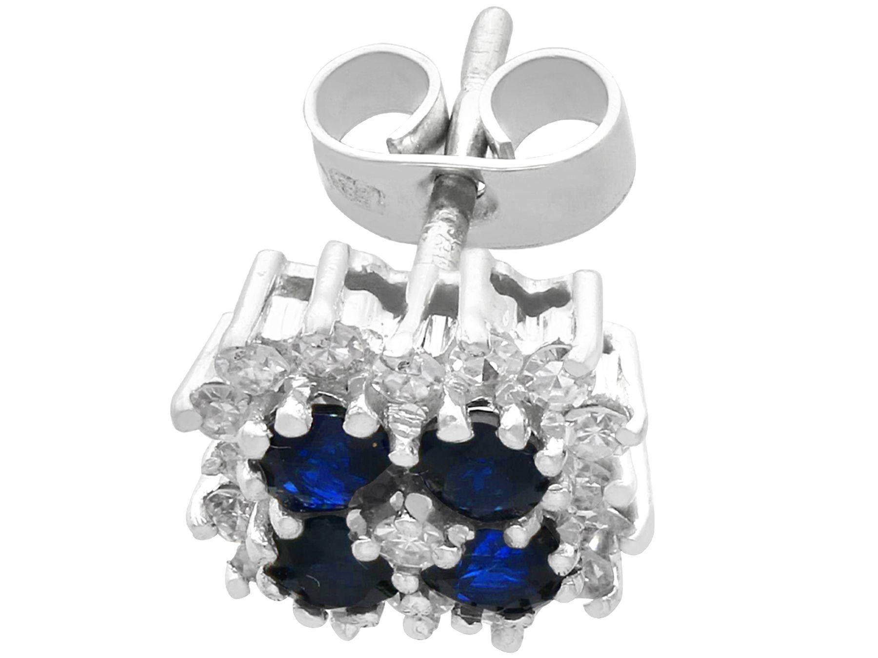 Vintage Sapphire and Diamond White Gold Stud Earring In Excellent Condition For Sale In Jesmond, Newcastle Upon Tyne