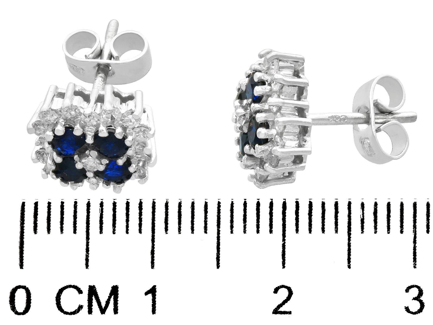 Vintage Sapphire and Diamond White Gold Stud Earring For Sale 2