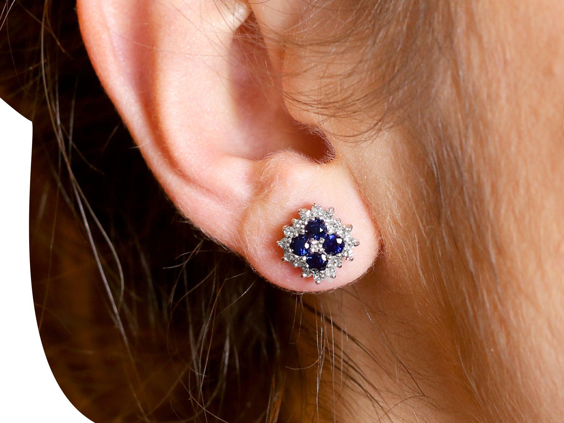 Vintage Sapphire and Diamond White Gold Stud Earring For Sale 3