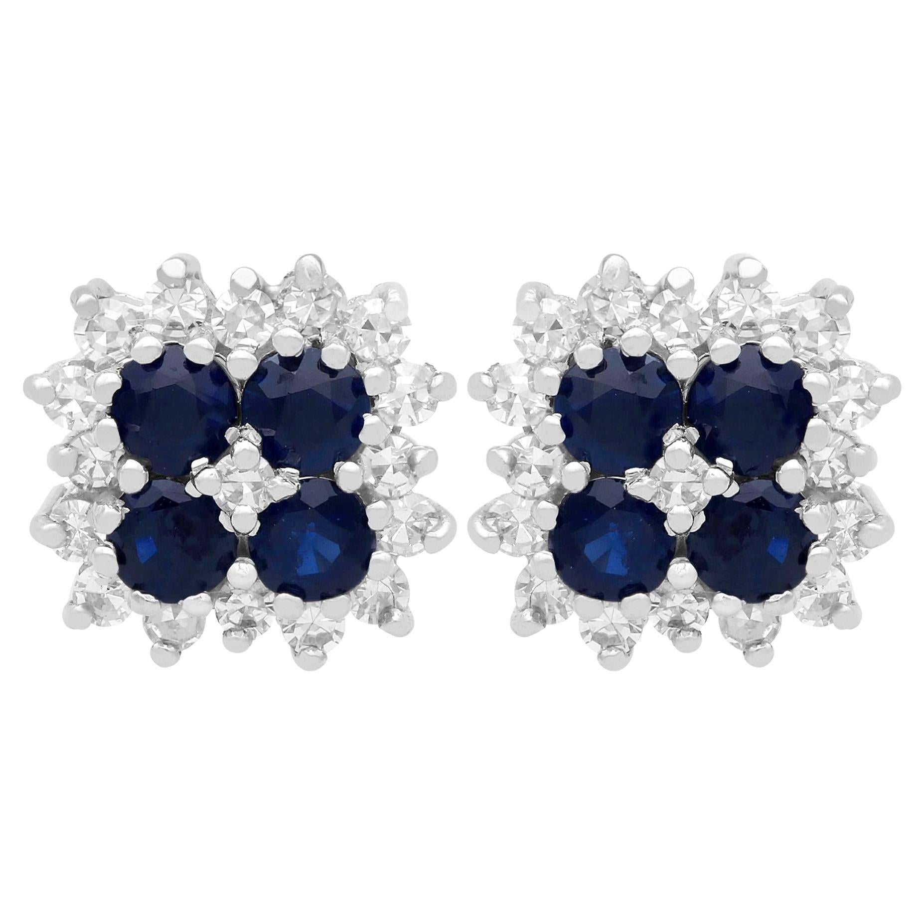 Vintage Sapphire and Diamond White Gold Stud Earring