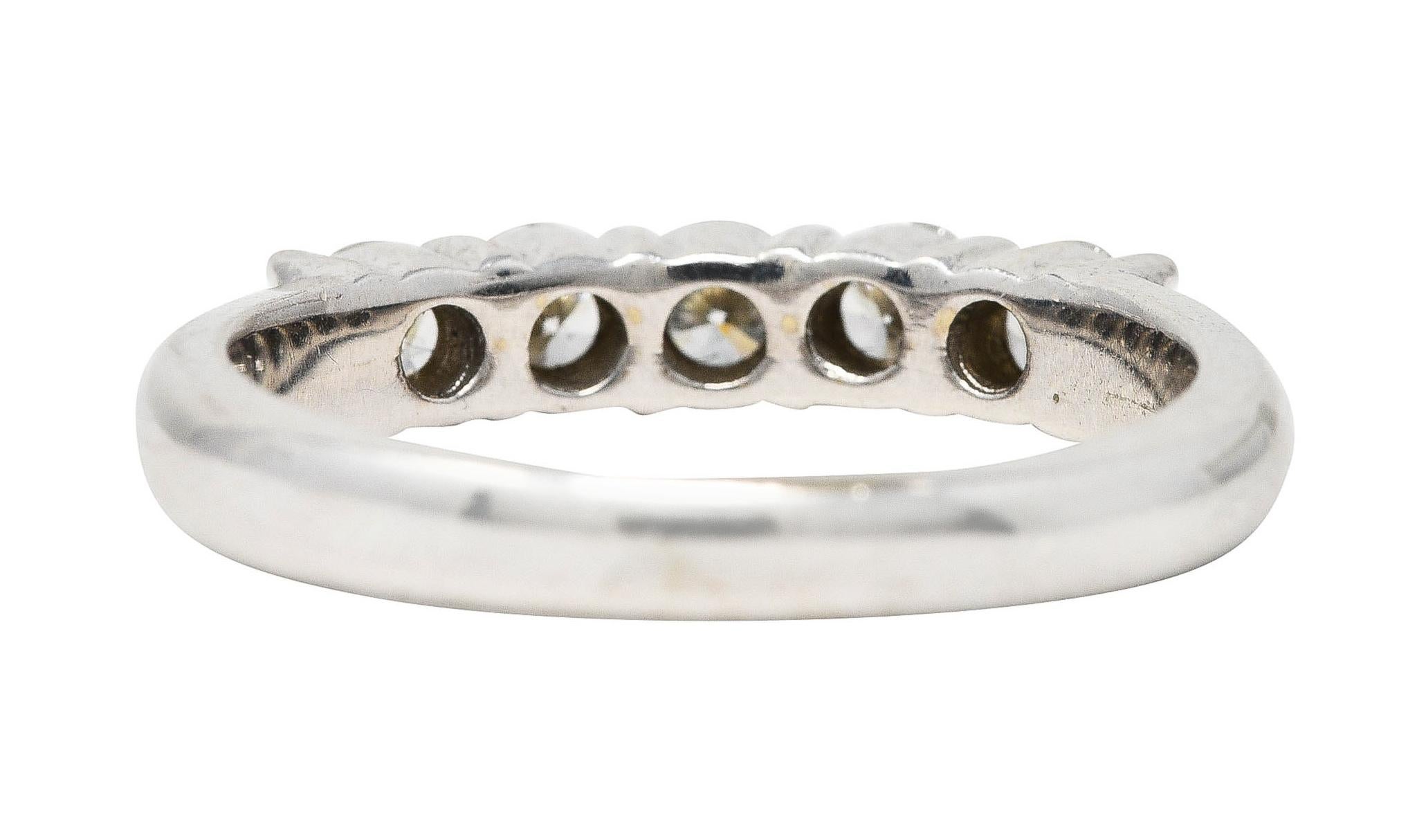 Brilliant Cut Vintage 0.75 Carat Diamond 14 Karat White Gold Five Stone Band Ring For Sale