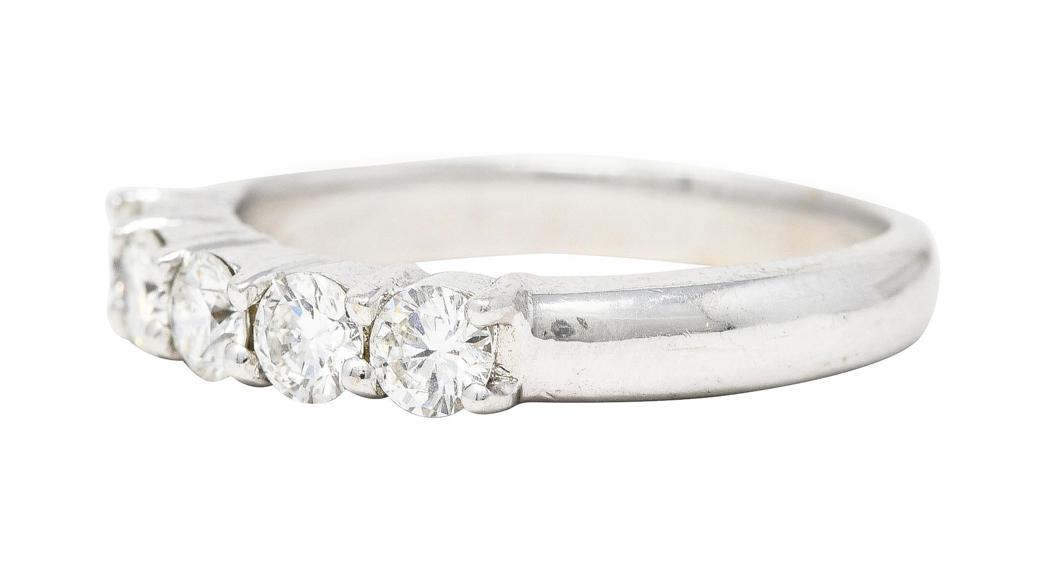 Women's or Men's Vintage 0.75 Carat Diamond 14 Karat White Gold Five Stone Band Ring For Sale