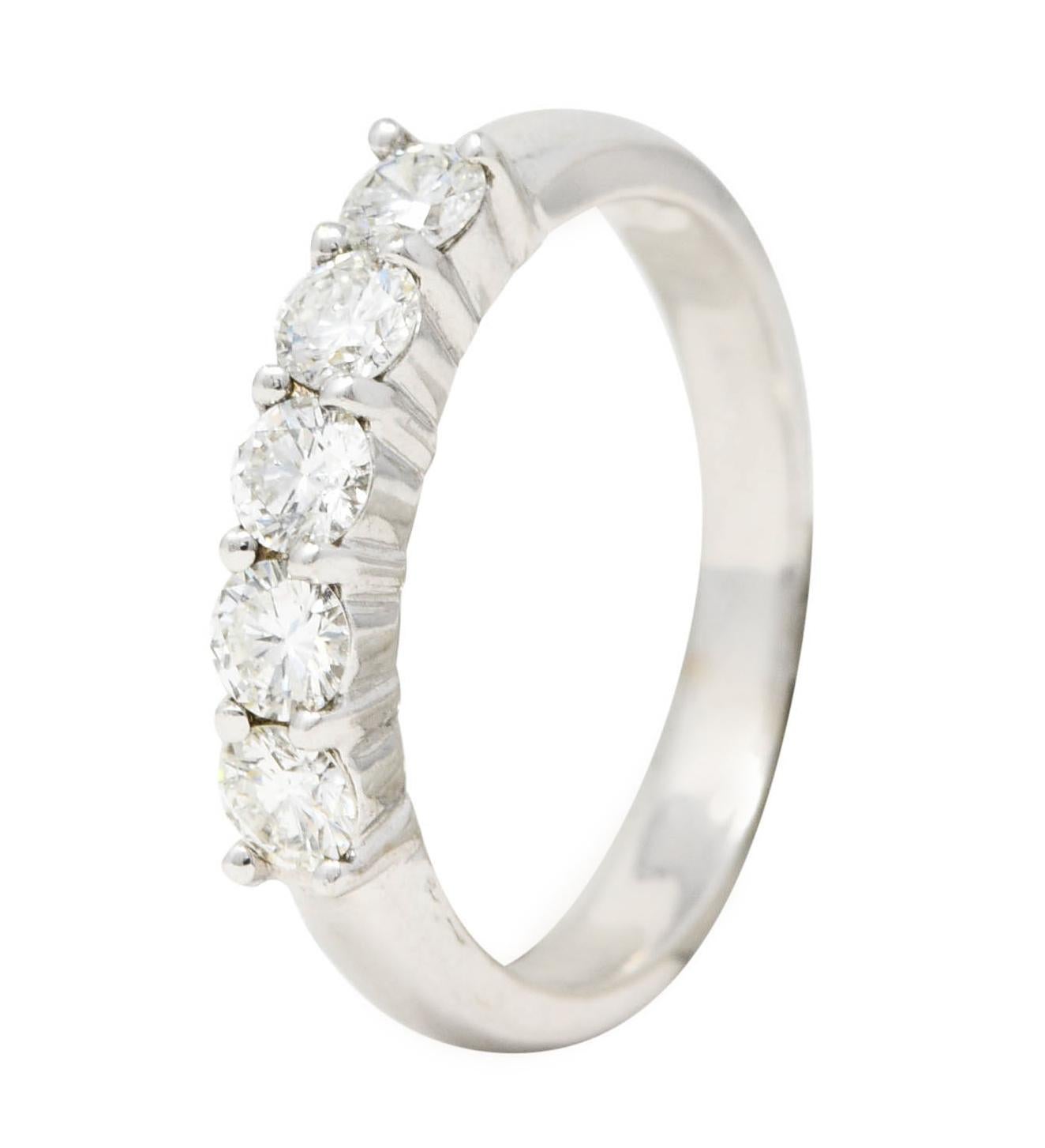 Vintage 0.75 Carat Diamond 14 Karat White Gold Five Stone Band Ring For Sale 3
