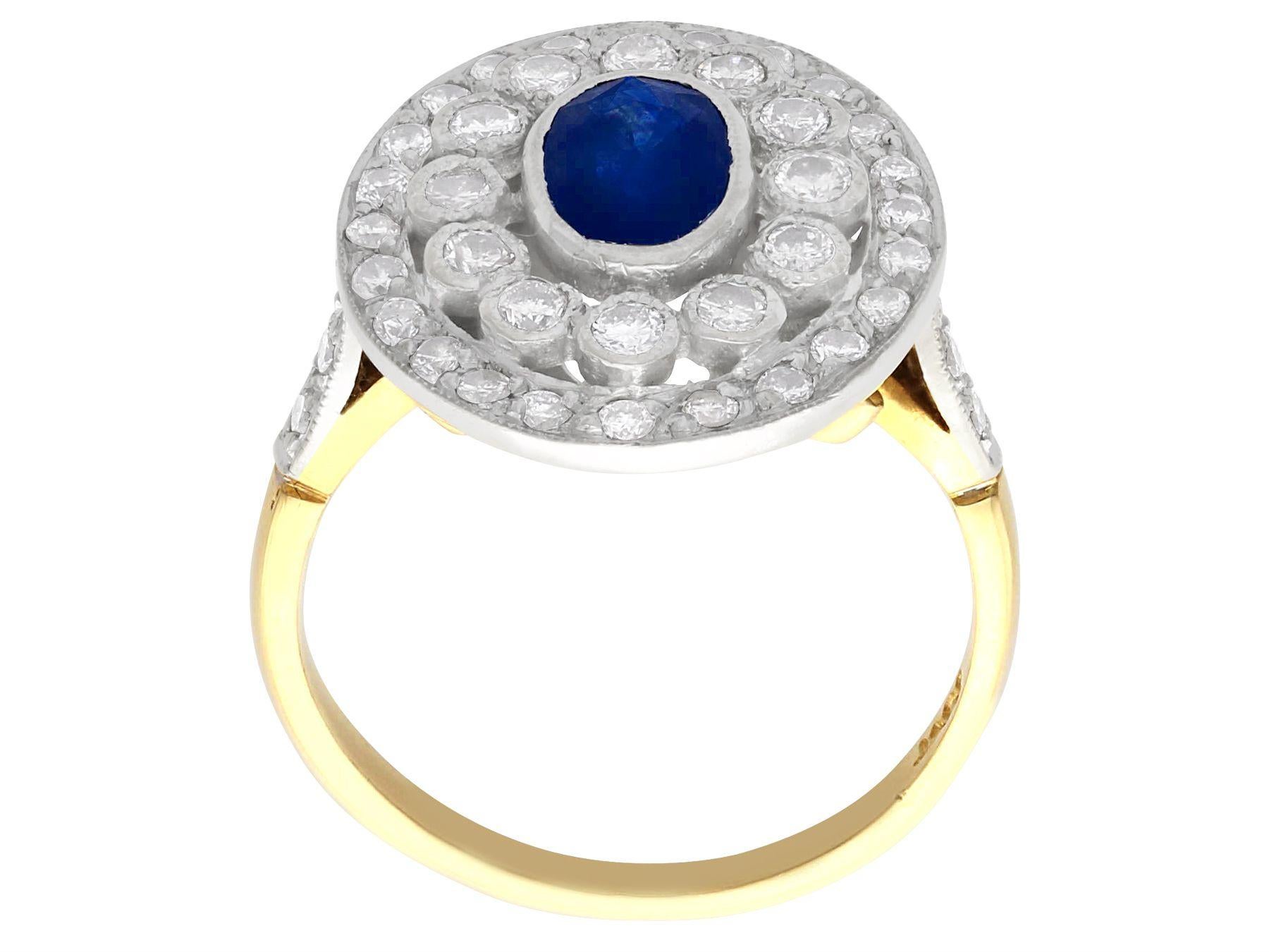 Oval Cut Vintage 0.75 Carat Sapphire and 1.02 Carat Diamond 18k Yellow Gold Dress Ring For Sale