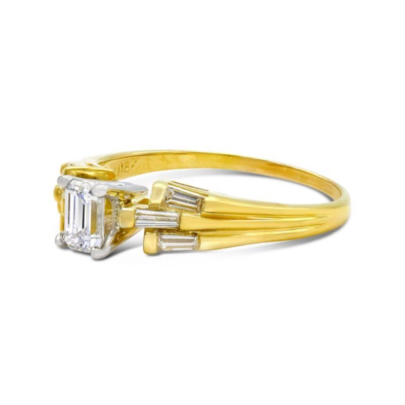 0,75ct. Diamant-Verlobungsring mit Smaragdschliff E-F VVS2, Gelbgold im Zustand „Gut“ im Angebot in New York, NY