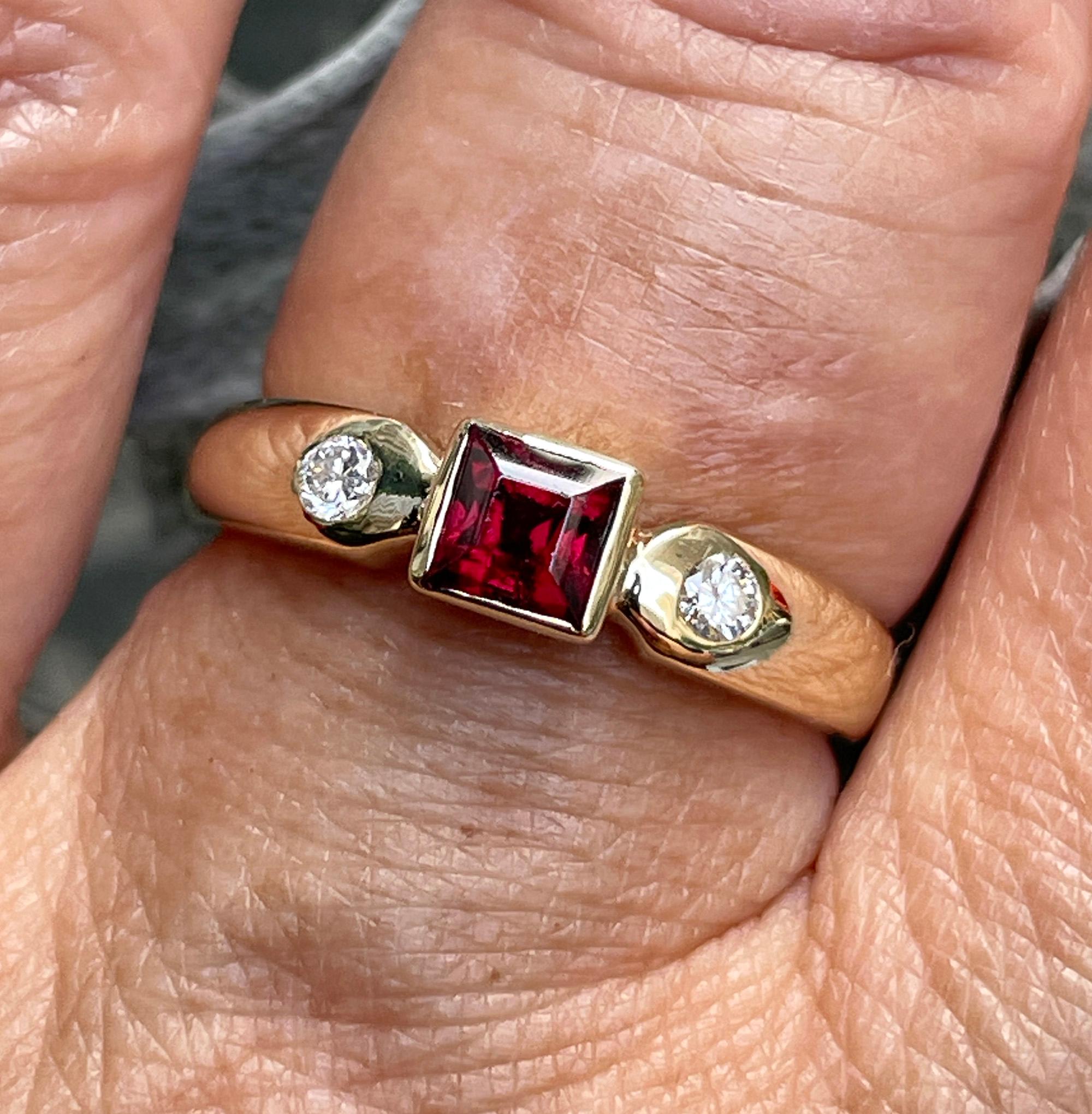 This super Wearable and versatile vintage Garnet and Diamond Gold Ring  will make a beautiful unique alternative Wedding or Anniversary, Promise ring or Right Hand Ring that easy to stack. It's truly ageless, it'll look just as boatful on a teenage