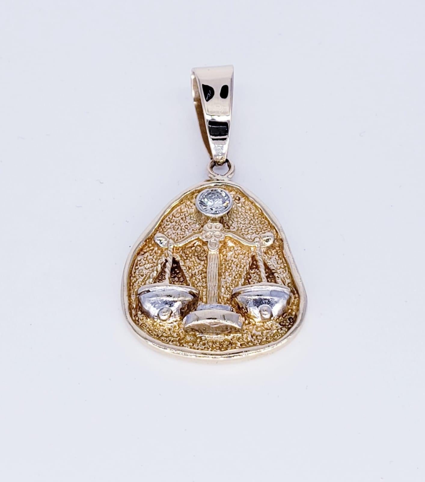 Vintage 0.75ct Old Miner Diamond Two-Tone Libra Scale Zodiac Pendant 14k Gold. The size & clarity of the old miner diamond is approx 0.75ct and is an SI. The pendant measures 1.30 inch x 1.30 inch 