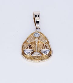 Vintage Center 0.75 Carat Old Miner Diamond Libra Scale Zodiac Large Pendant