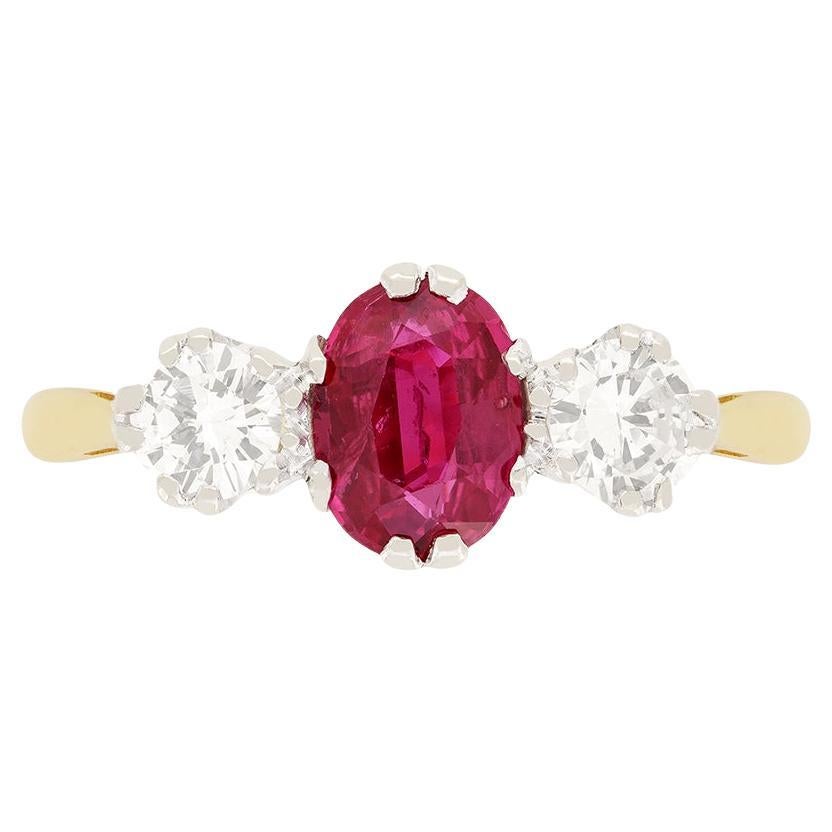 Vintage 0.75ct Ruby and Diamond Trilogy Ring, c.1977 For Sale