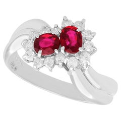 Vintage 0.76ct Ruby and 0.32ct Diamond Platinum Cluster Ring, circa 1990