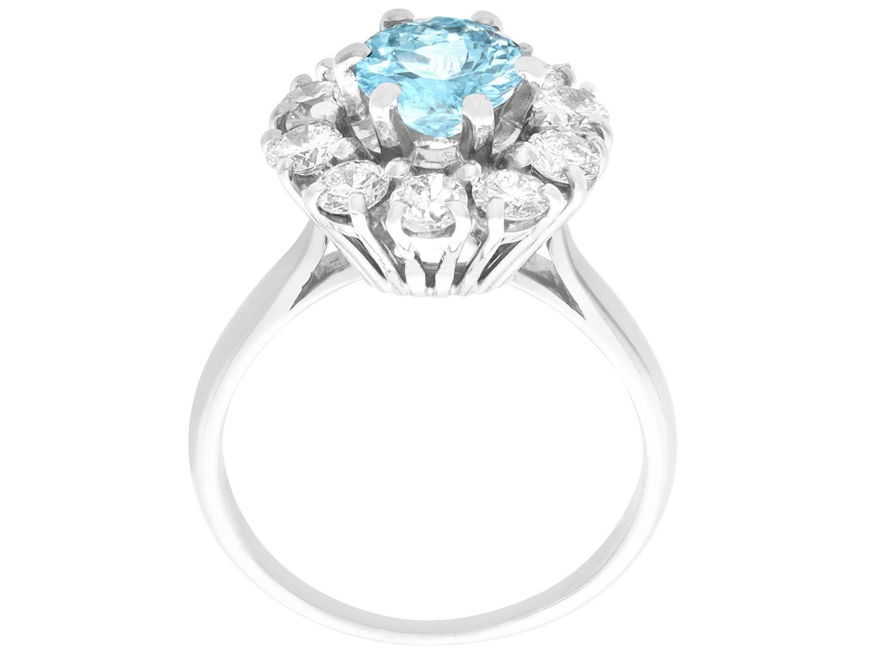 Round Cut Vintage Aquamarine and Diamond White Gold Cocktail Ring For Sale