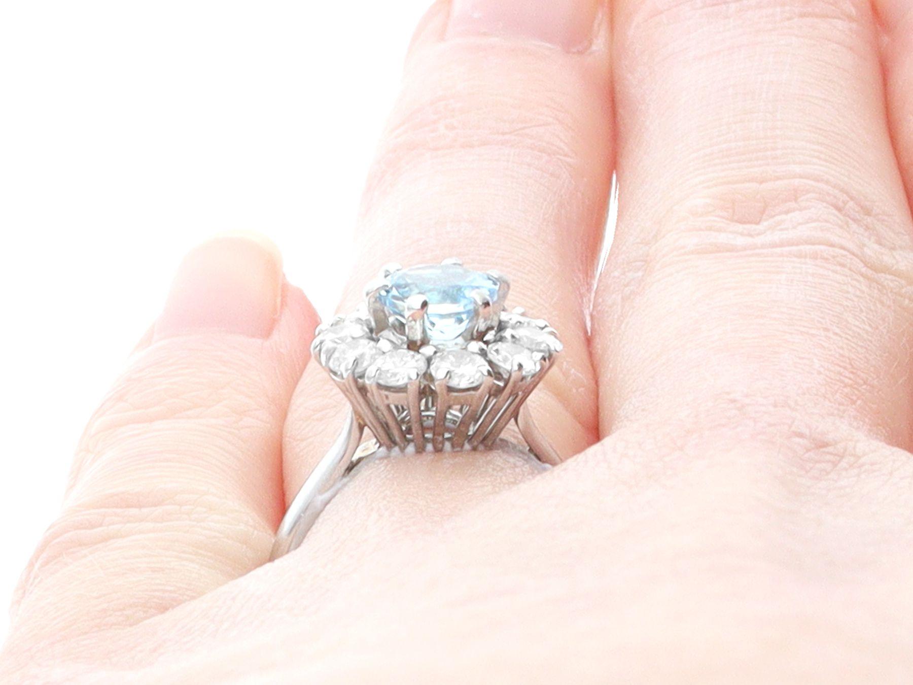 Vintage Aquamarine and Diamond White Gold Cocktail Ring For Sale 1