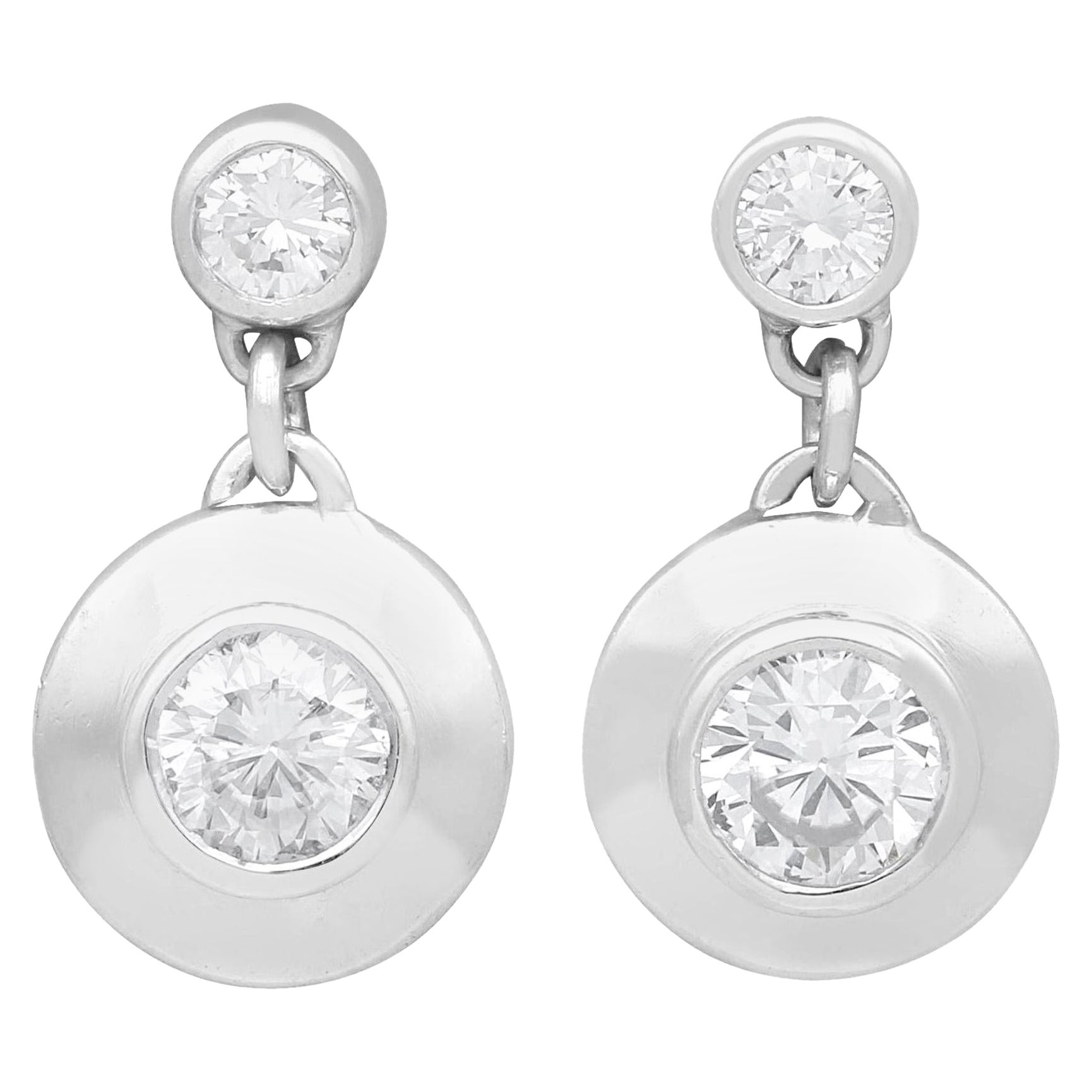 Vintage 0.77 Carat Diamond and White Gold Drop Earrings For Sale