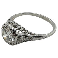 Anello di fidanzamento in platino con diamante vecchio taglio europeo da 0.8 carati vintage