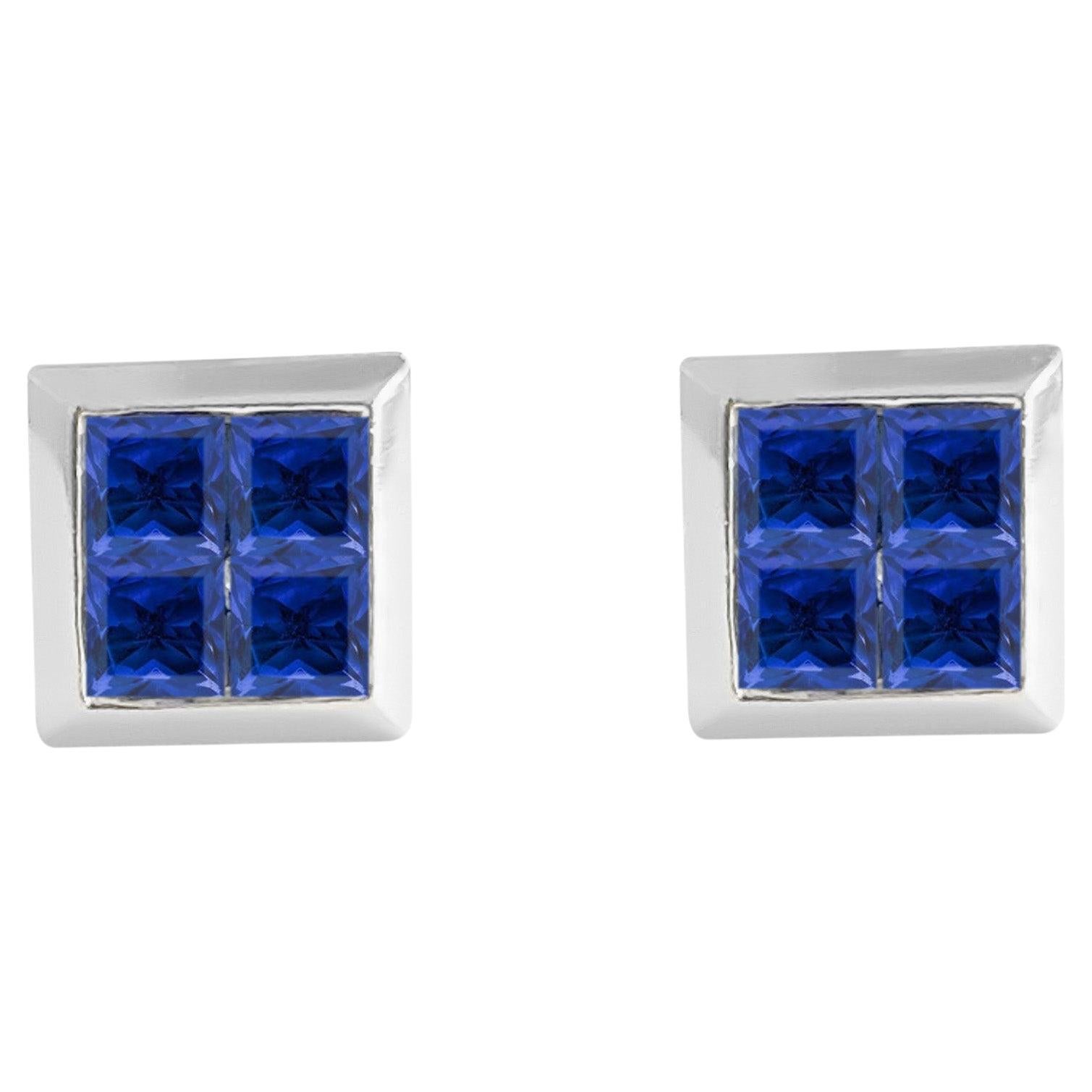 Vintage Natural Blue Zircon, White Sapphire Stud Earrings, White Gold