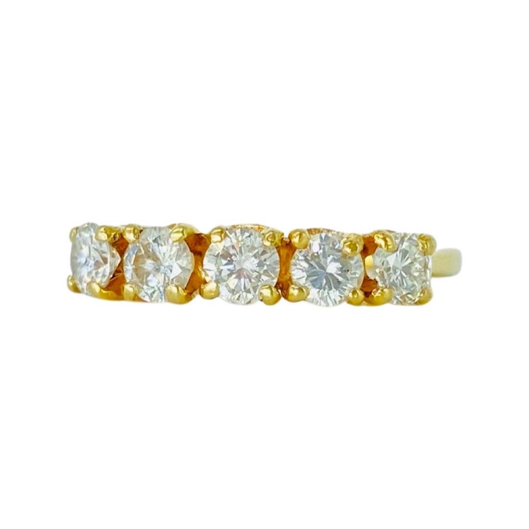 Vintage 0,80 Karat Diamanten 5-Stein-Ring 14k Gold (Rundschliff) im Angebot