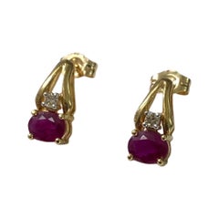 Vintage 0.80 Carat Ruby and Diamonds Stud Earrings 14k Gold Mexico